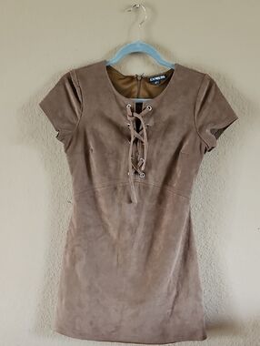 Express Faux Suade Lace-Up Suede Mini Dress